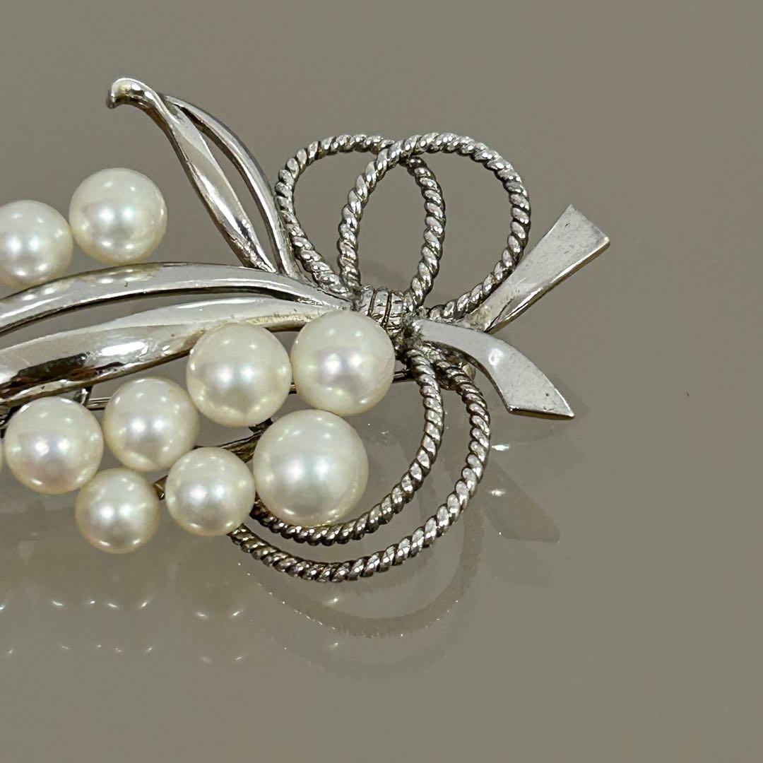 ミキモト アコヤ本真珠 11粒 パール ブローチ silver シルバー リボン