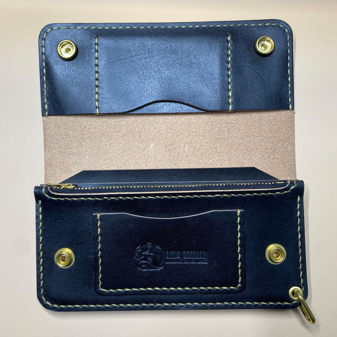 上質 無骨 艶 茶芯 丘染め 三層 マチ ロング トラッカーウォレット