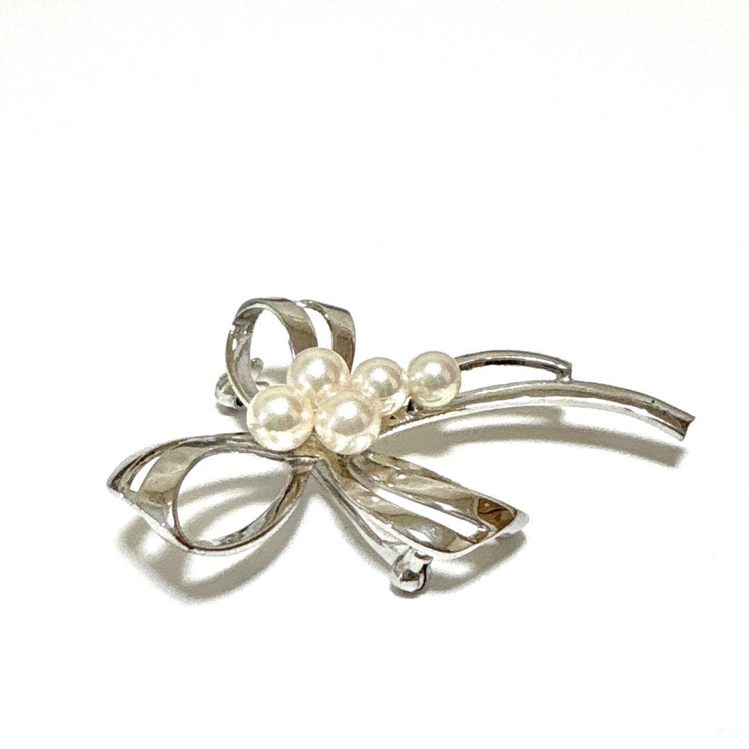 皇室御用達 ✨ミキモト アコヤ真珠 パール リボン ブローチ コサージュ SV