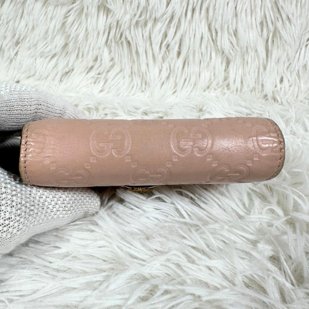 GUCCI グッチ 折財布 シマレザー ピンク GG柄 ゴールド金具 アニマリエ