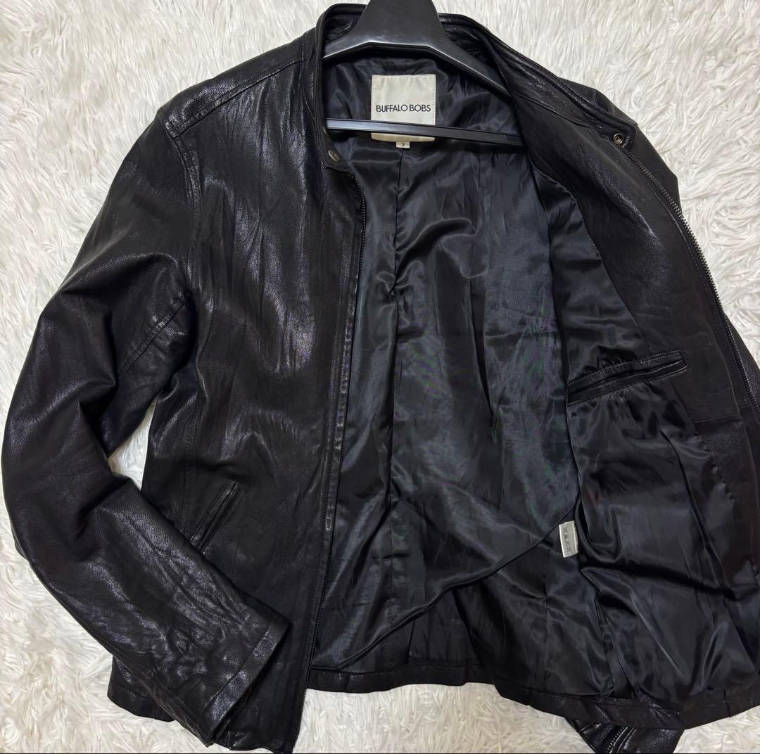 BUFFALOBOBS シングルレザーライダースジャケット　シワ加工　やぎ革