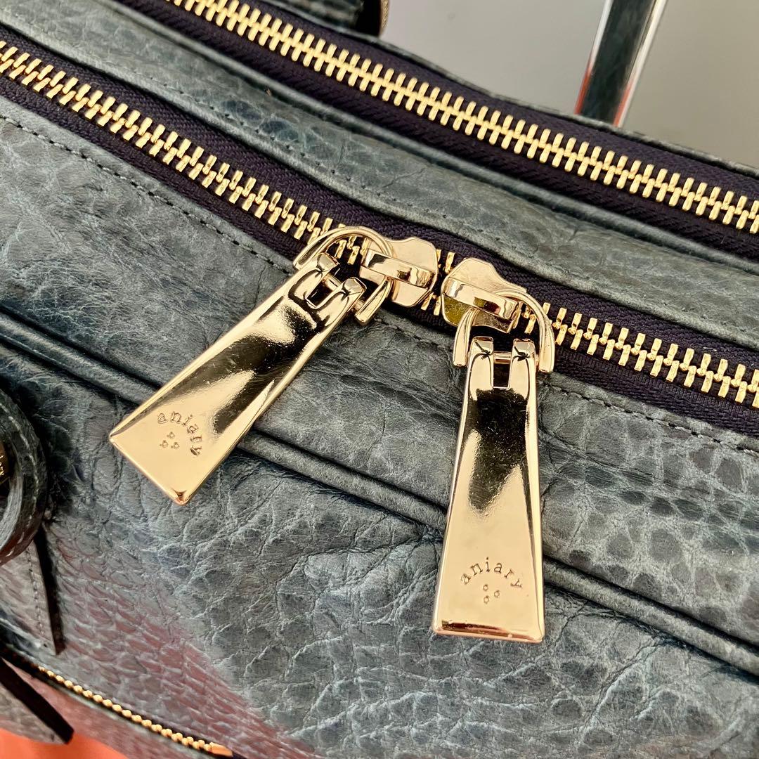 美品 aniary AEL レザーブリーフケース/ビジネスバッグ/紺/迷彩