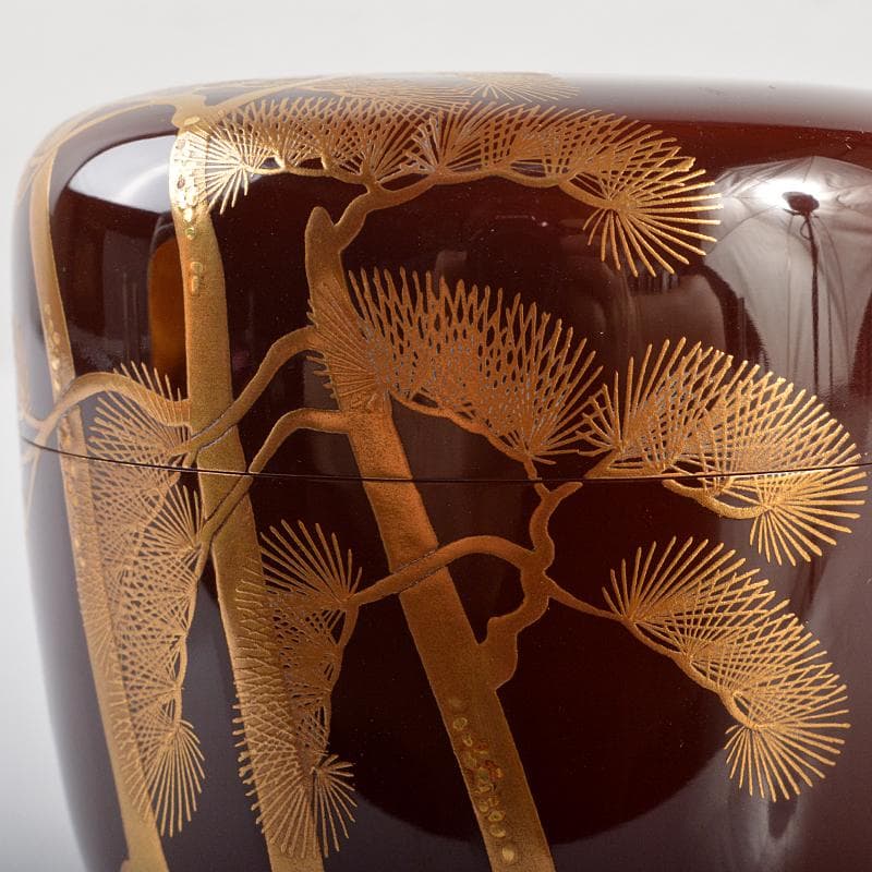 京塗師　平安祥雲（吉田祥雲）作　三本松蒔絵　内銀地　大棗　共箱　D　R6570