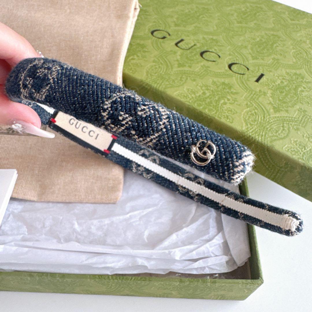 【美品】GUCCI インディゴブルー デニム ヘアカチューシャ箱付き