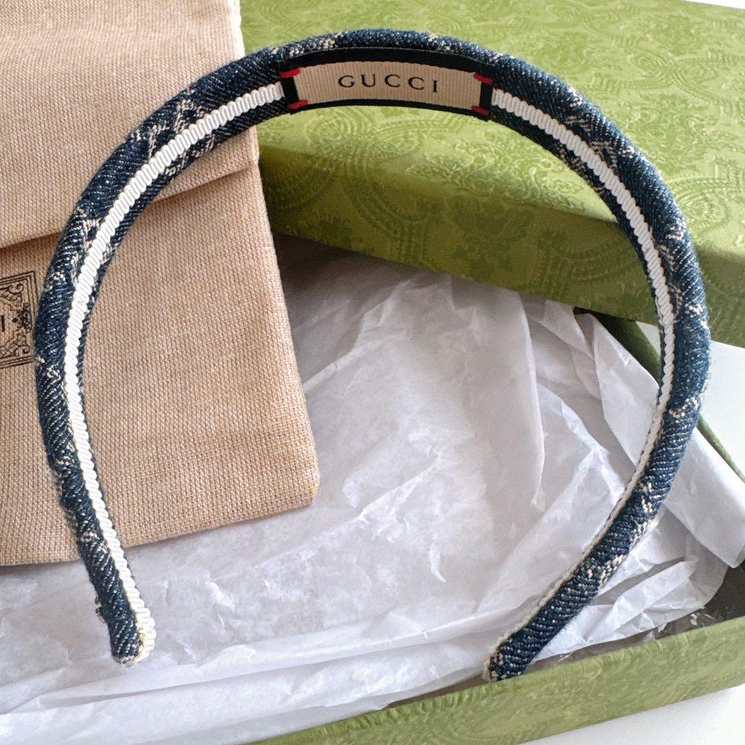 【美品】GUCCI インディゴブルー デニム ヘアカチューシャ箱付き