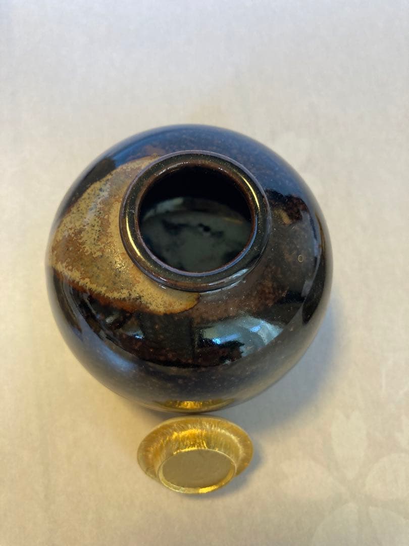 膳所焼茶入れ　茄子　仕覆付き