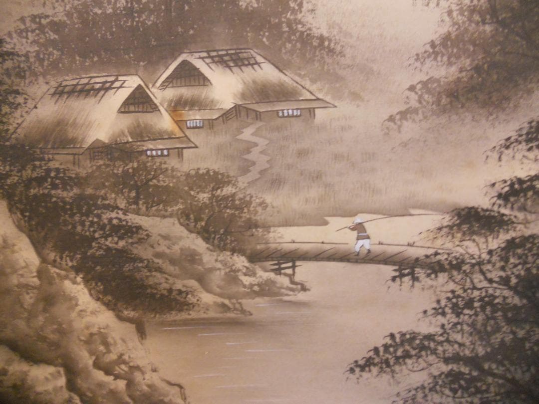 掛け軸 風月 水墨山水 絹本 希少 軸装 茶道具 掛軸 美品 です。