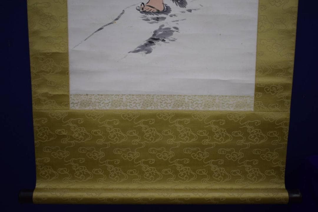 真作/桜松園/櫻松園/富士に人物画賛/絹表装/桐箱二重箱付/布袋屋掛軸HI-32