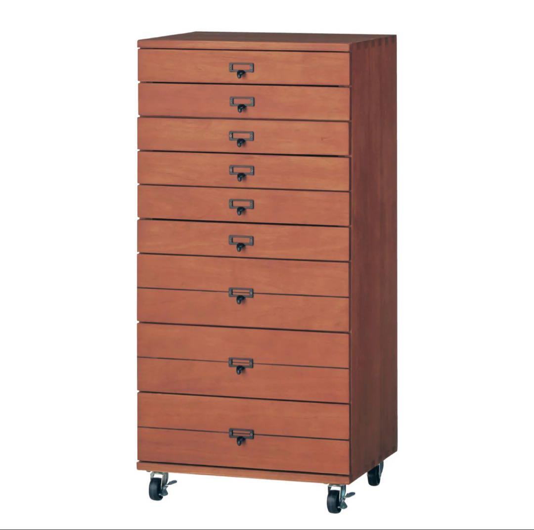 キャスター付きヴィンテージ調多段チェスト　幅47.5