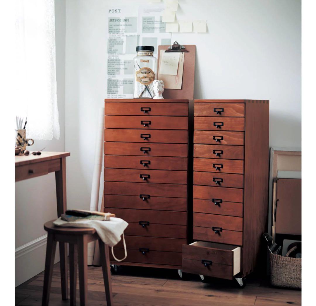 キャスター付きヴィンテージ調多段チェスト　幅47.5