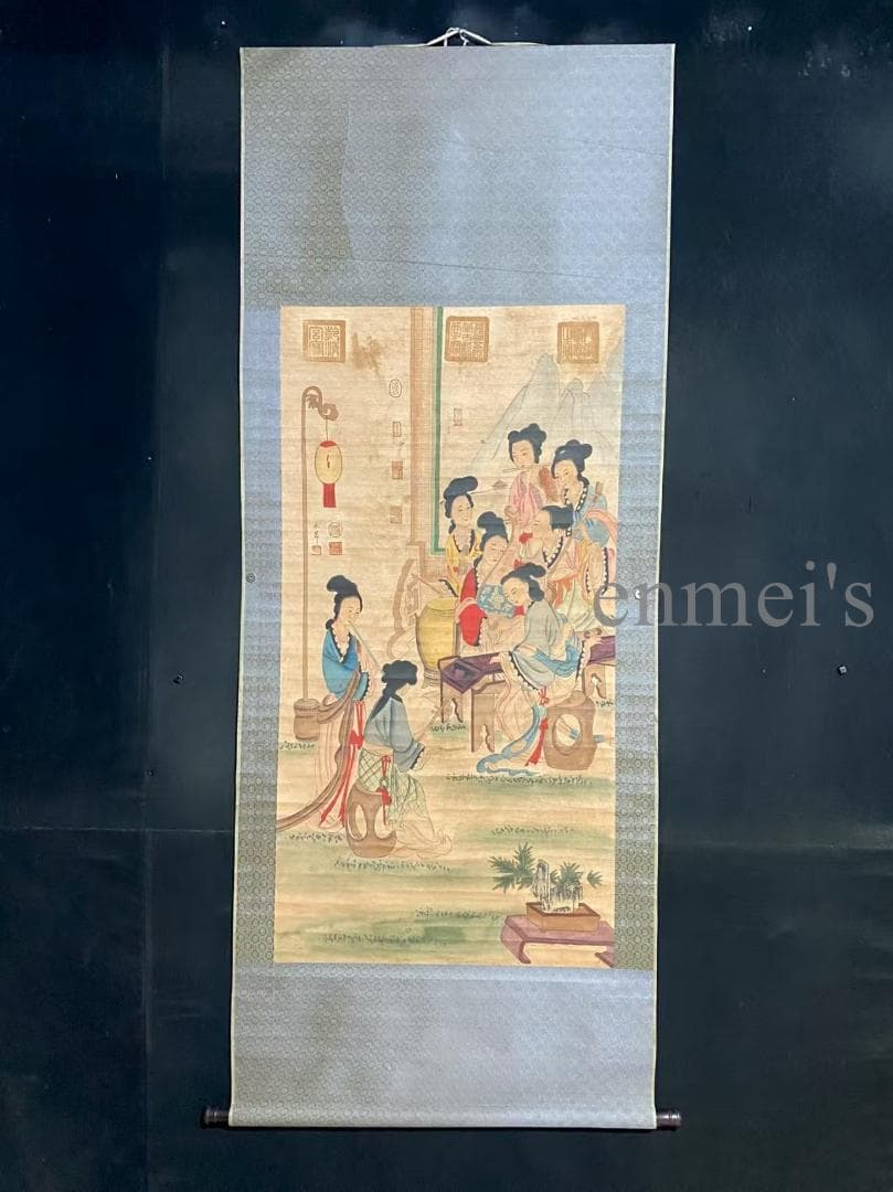中国古美術 宋代 米芾 人物画 宣紙 書画 唐物 水墨画 掛け軸 女性群像 文房