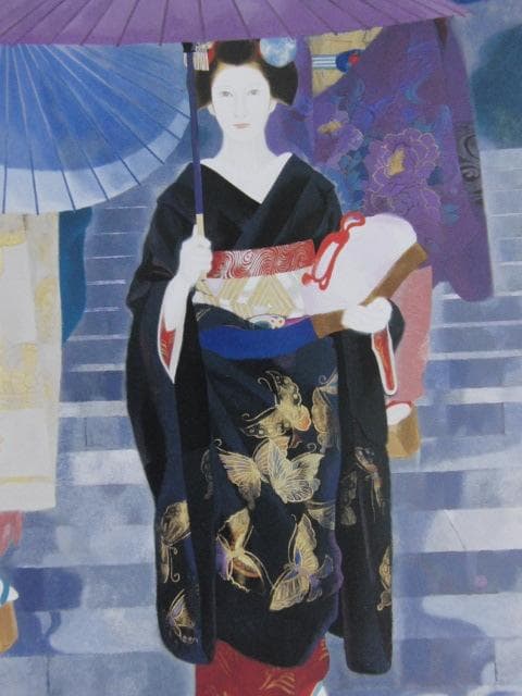 室井東志生、【日照雨】、希少な額装用画集より、新品額装付、状態良好