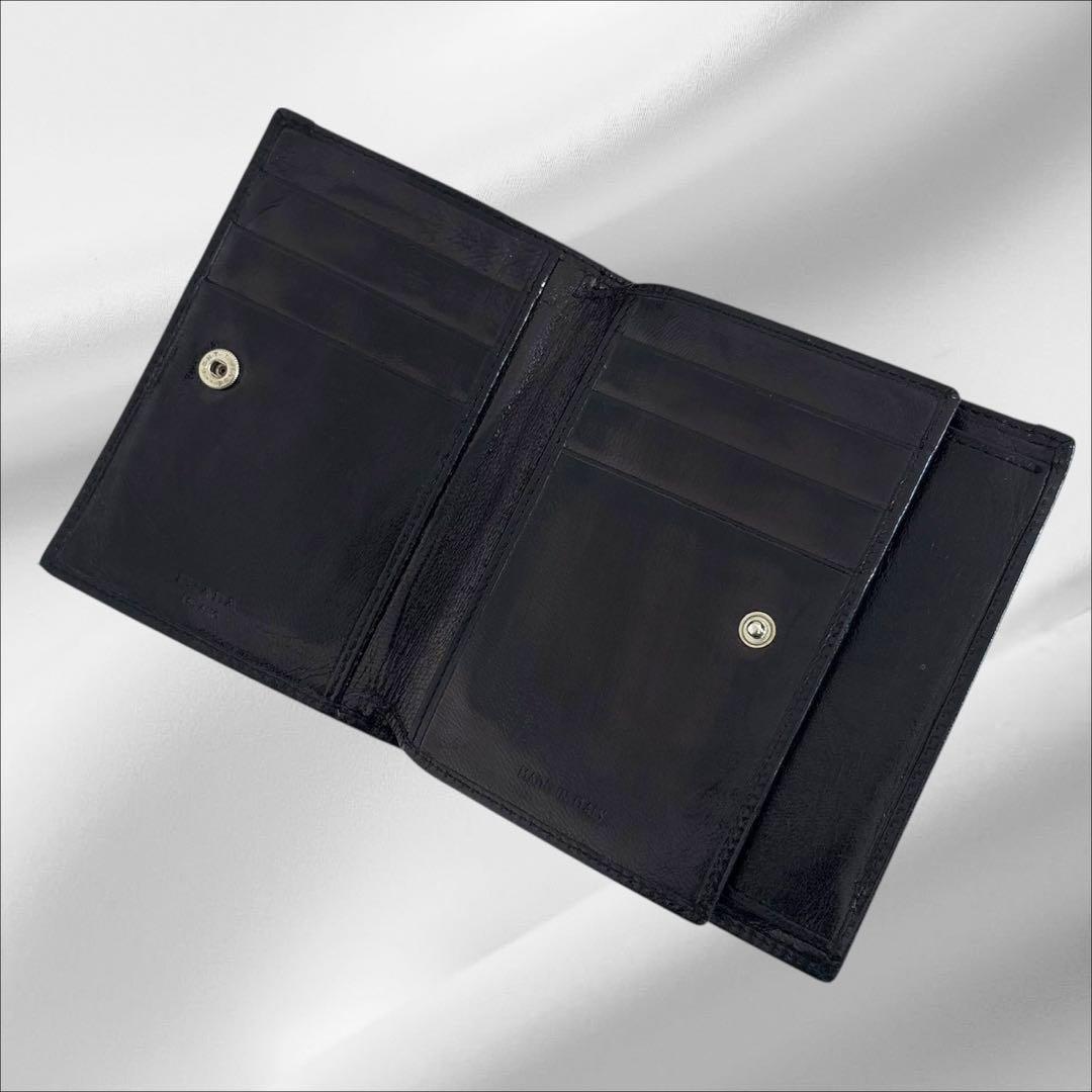 美品✨ PRADA プラダ 二つ折り財布 オールレザー ブラック ブラック