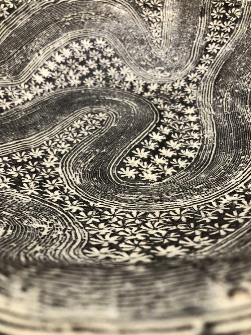 手造陶芸大盆。三島風陶芸。手造美術。茶道置物。美品。稀有。平成時代。舊家藏出。