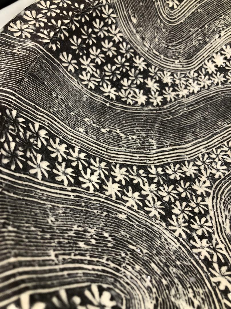 手造陶芸大盆。三島風陶芸。手造美術。茶道置物。美品。稀有。平成時代。舊家藏出。