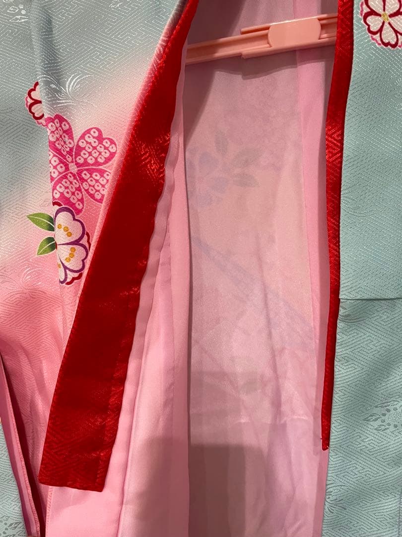七五三用 花柄 着物 青とピンク