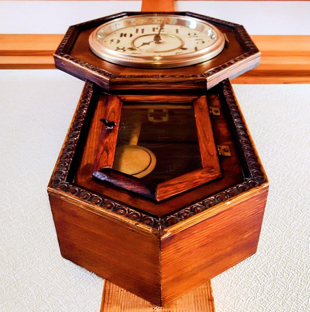 〈完動・美品〉十字印時計社　アンソニアモデル八角尾長ゼンマイ振り子時計 古時計