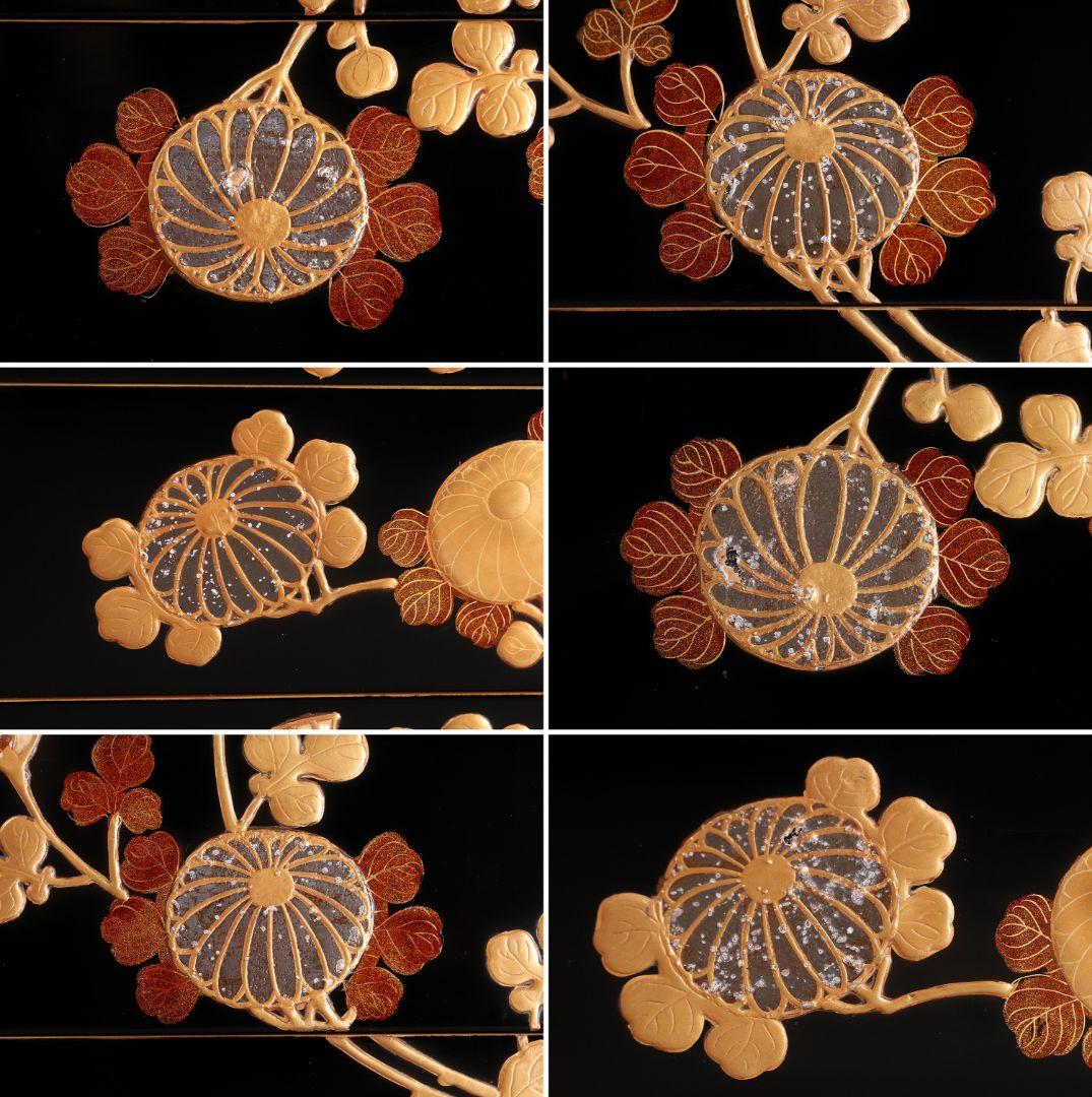 専用 MA24 時代木製漆器 光琳蒔絵 五段重 重台 菊蝶金銀蒔絵 螺鈿 黒塗