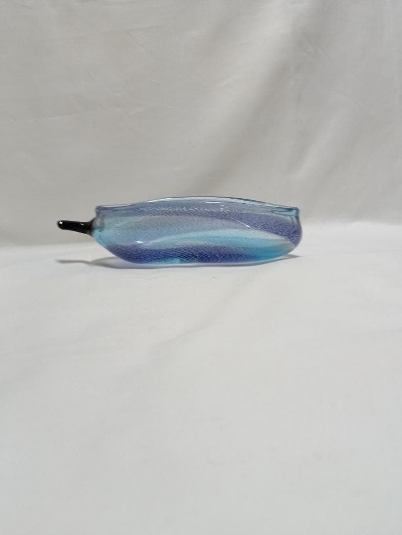 ガラス製 ナス型　菓子器 青紫