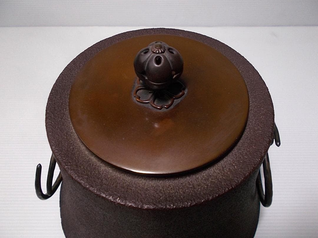 良品 茶道具 釜師:金森紹栄 富士釜 茶釜 釜環 唐銅蓋