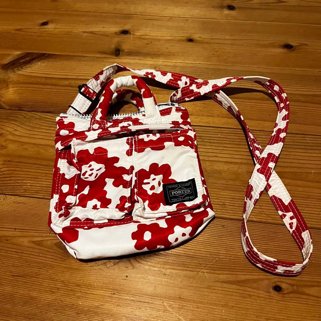 PORTER 花柄ショルダーバッグ ホワイト/レッド