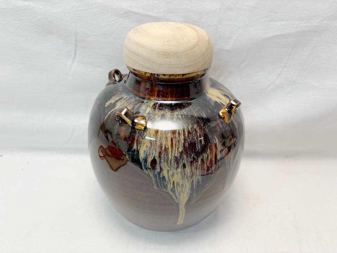 ほぼ未使用 茶道具 洛東 桶谷定一作 天目 茶壺 飾壺 陶印 口切茶事 共箱