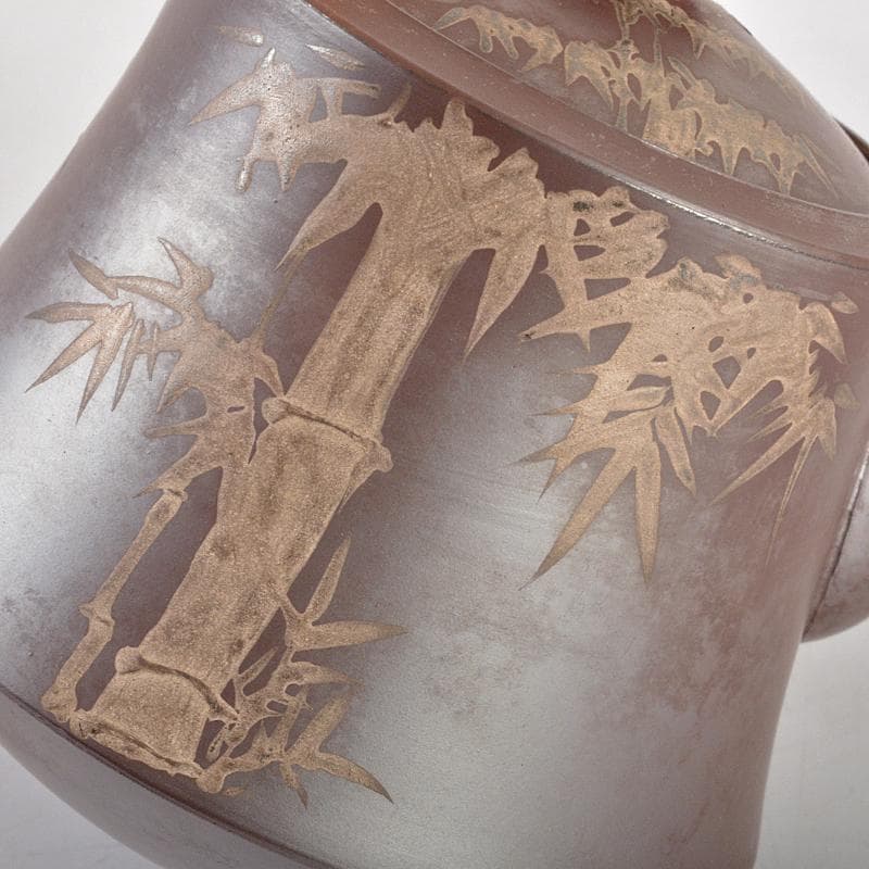 無形文化財　萬古焼　清水酔月造　竹鳥文　横手急須　共布共箱　V　R6234