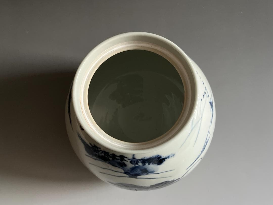 膳所焼　染付　近江八景の繪　芋頭水指　久田宗也　尋牛斎書付　茶道具　表千家