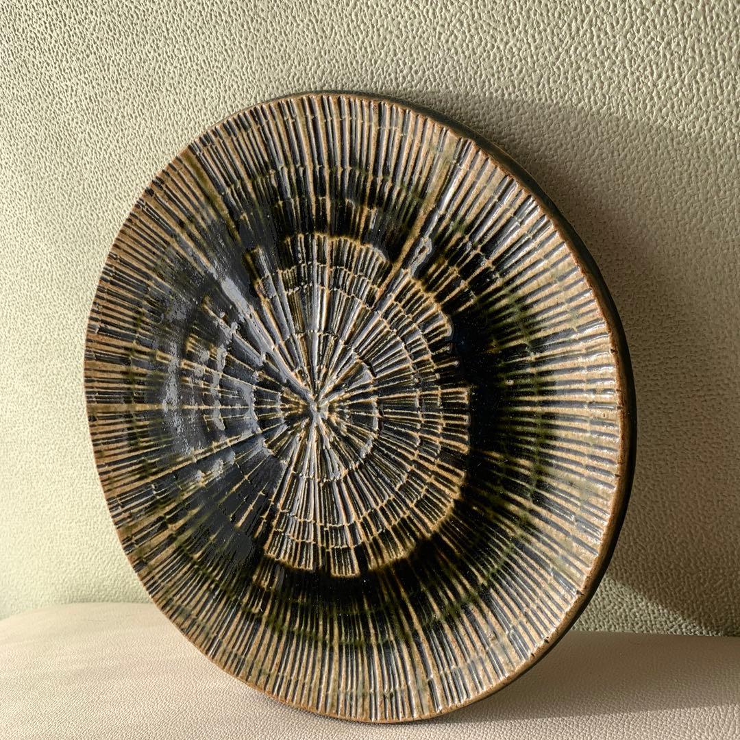 加藤重高作　織部刻文　皿