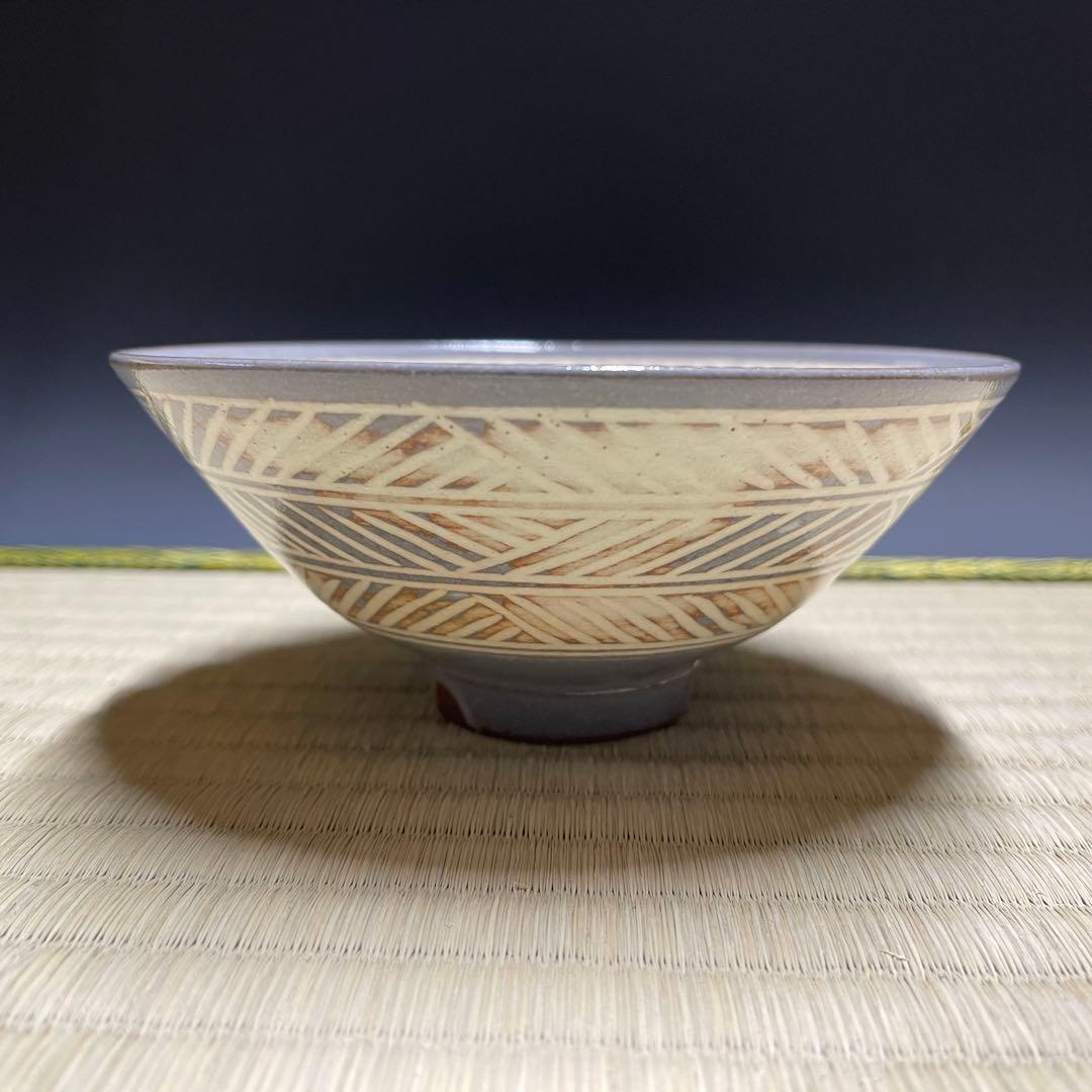 柿花窯 彫三島 平茶碗 茶道具 骨董品 923