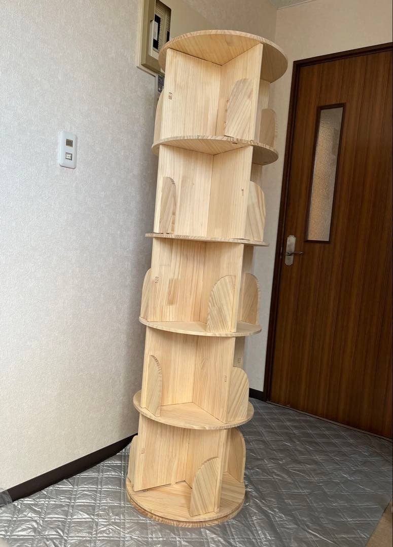 【値下げ】無垢材回転式本棚 360°回転本棚大容量省スペース収納ラック160cm
