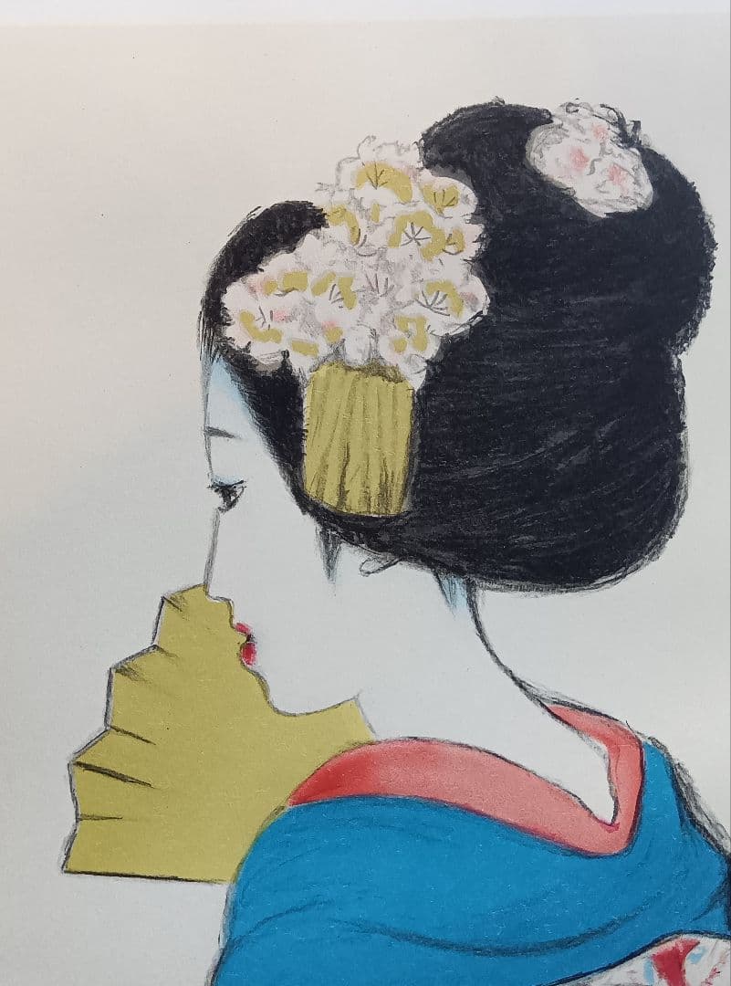 竹久夢二　『女十題の内　舞姫　144/300』　版画　リトグラフ　額縁無し