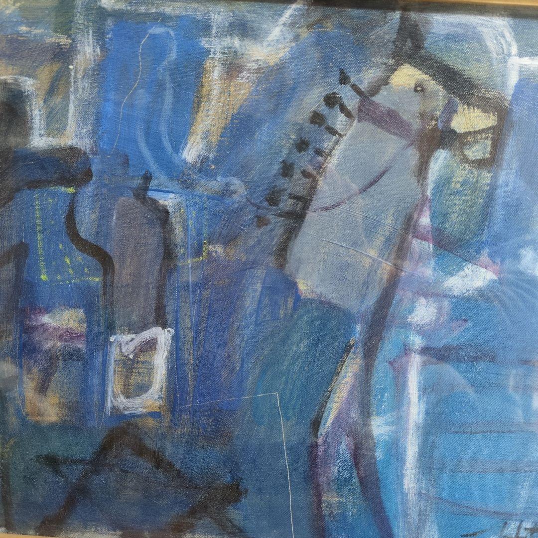 油絵(青い馬)保手浜たかしさん作