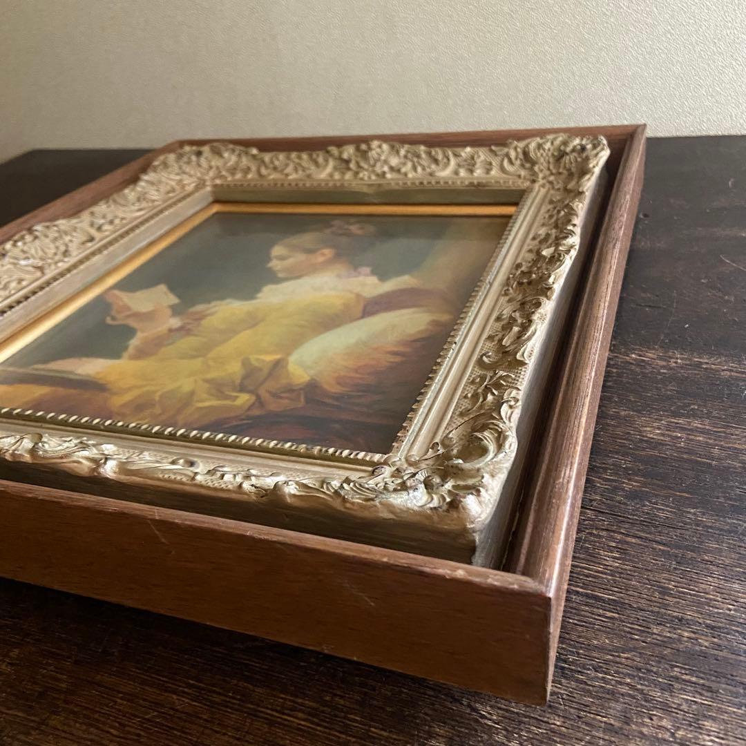 アンティーク　絵画　フラゴナール　読書する娘　　油絵　額付