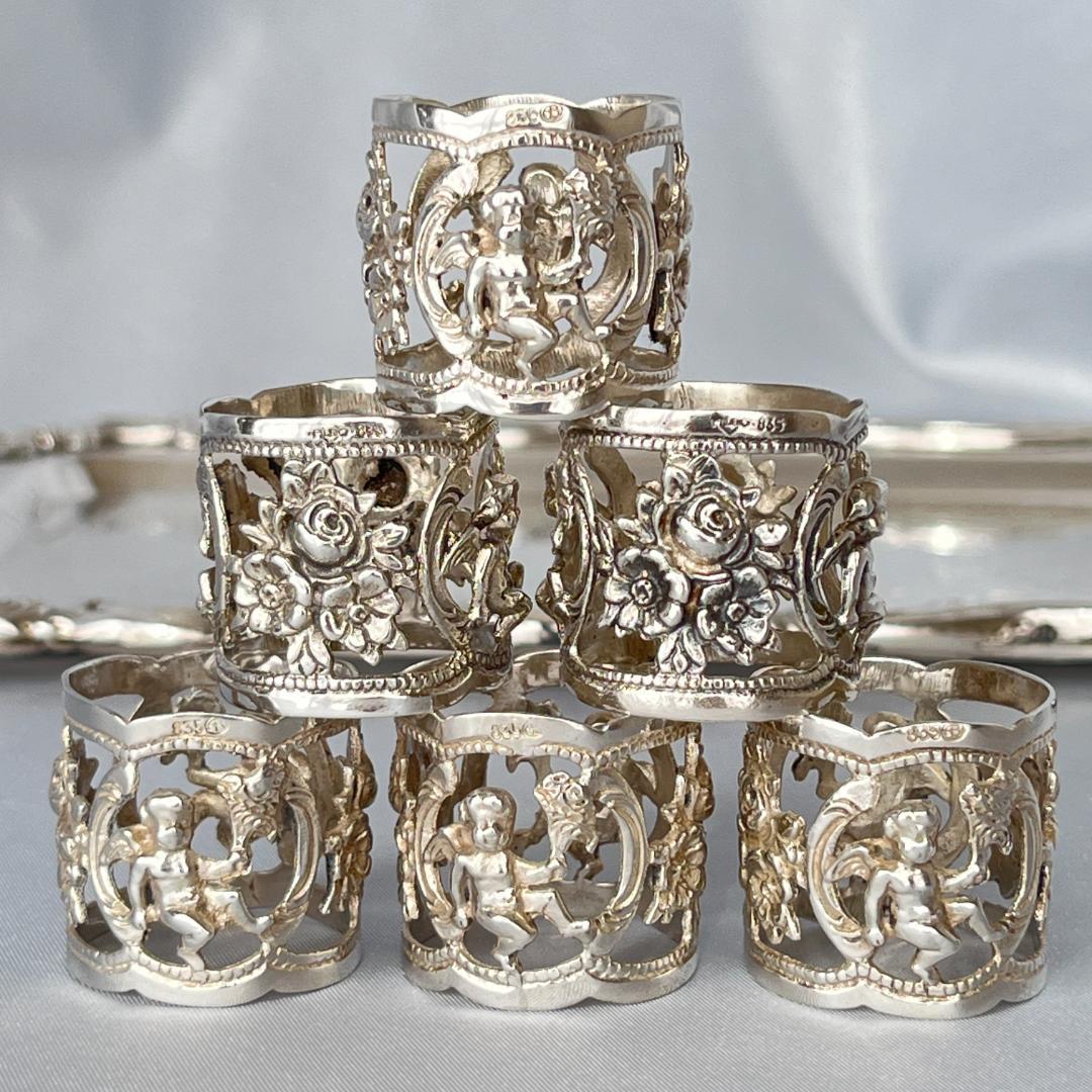 【ALBO】 薔薇と天使のナプキンリング 6個【純銀】