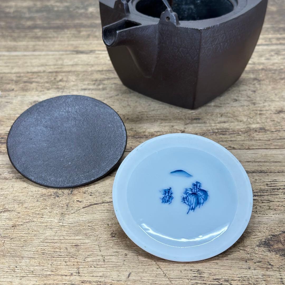 a724 送料込 遠州公好 檜垣地紋 四方絢鍋 金襴手蓋 御釜師 浄清造 共箱