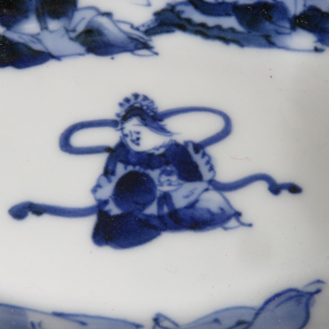 向付 染付 七福神 5客 明治 大正 昭和初期 銘 変形皿 小皿 その2