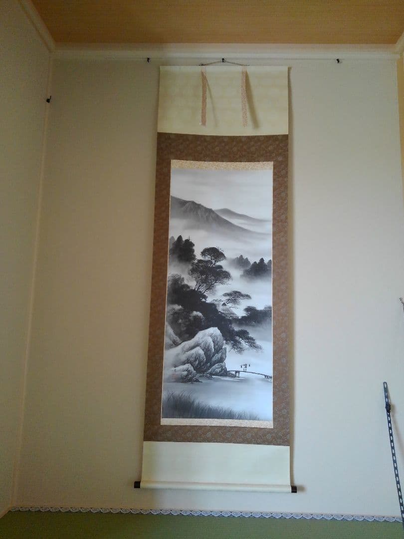 掛け軸　水墨山水図　渡辺玉豊先生筆