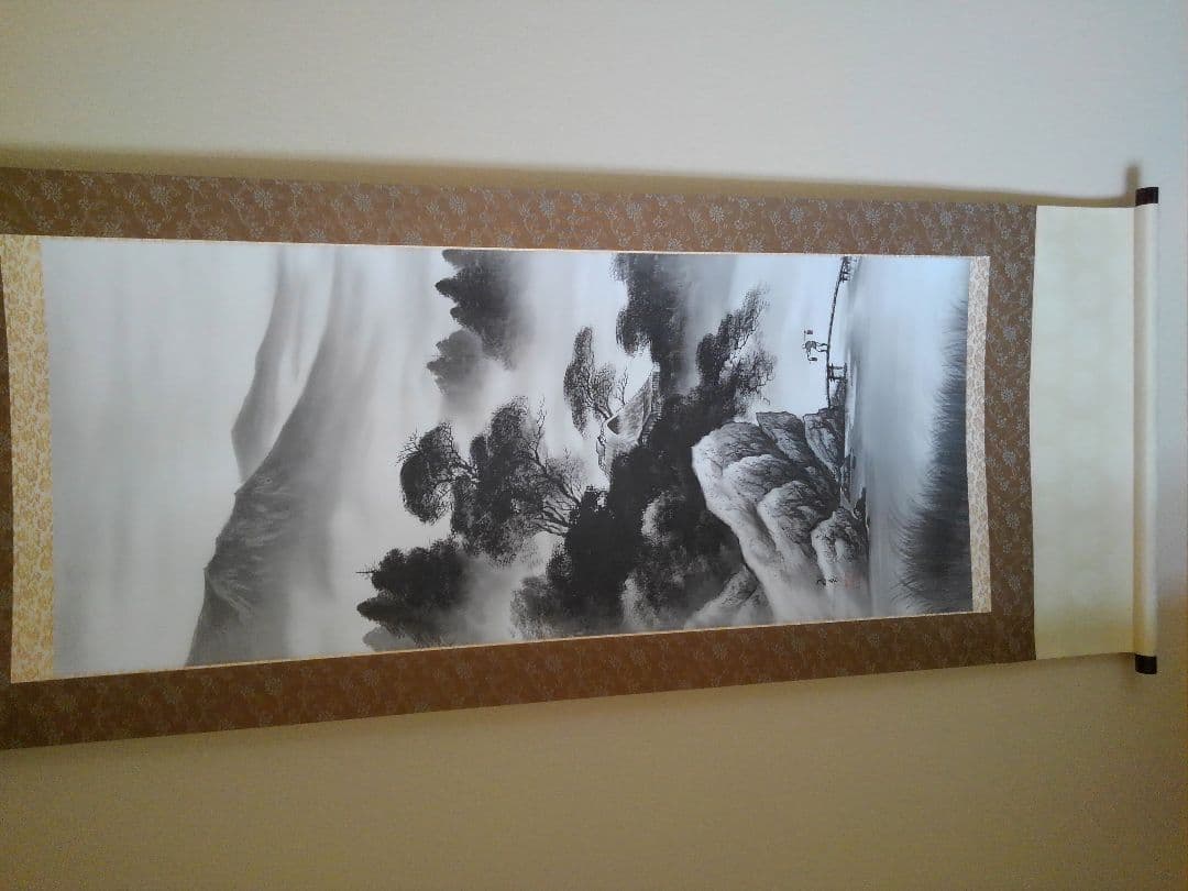 掛け軸　水墨山水図　渡辺玉豊先生筆