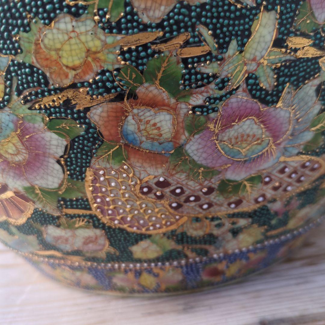 骨董 睡蓮鉢 水鉢 金魚 めだか 色絵 鉢 鉢カバー テーブル アンティーク