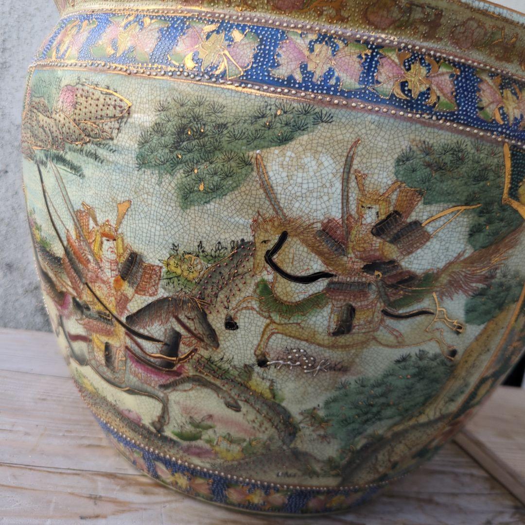 骨董 睡蓮鉢 水鉢 金魚 めだか 色絵 鉢 鉢カバー テーブル アンティーク