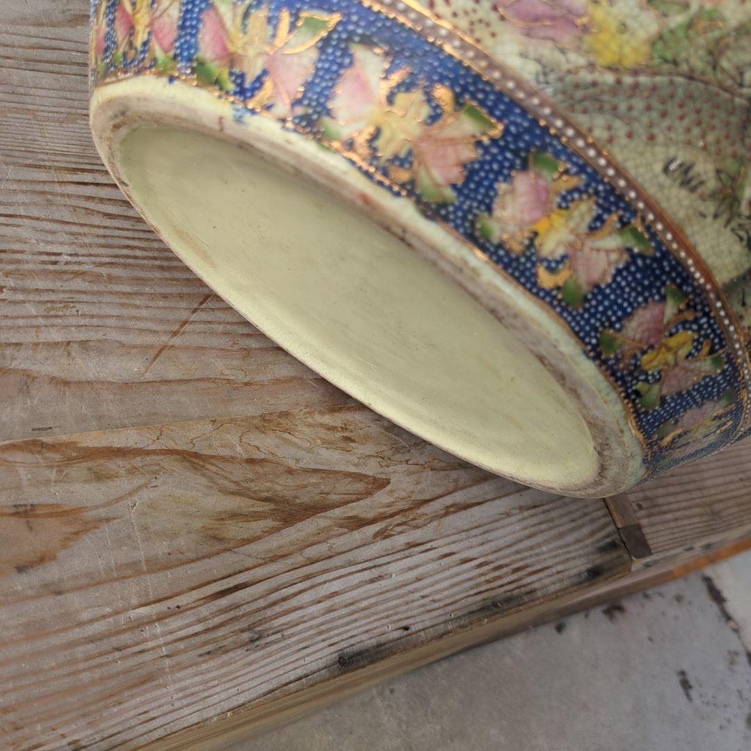 骨董 睡蓮鉢 水鉢 金魚 めだか 色絵 鉢 鉢カバー テーブル アンティーク