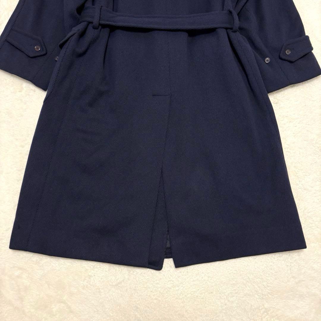 リングヂャケット ヘリンボーン ロング丈 ダブルチェスターコート L ネイビー