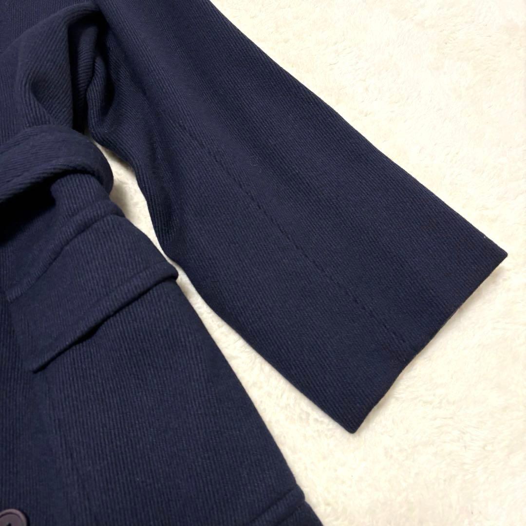 リングヂャケット ヘリンボーン ロング丈 ダブルチェスターコート L ネイビー