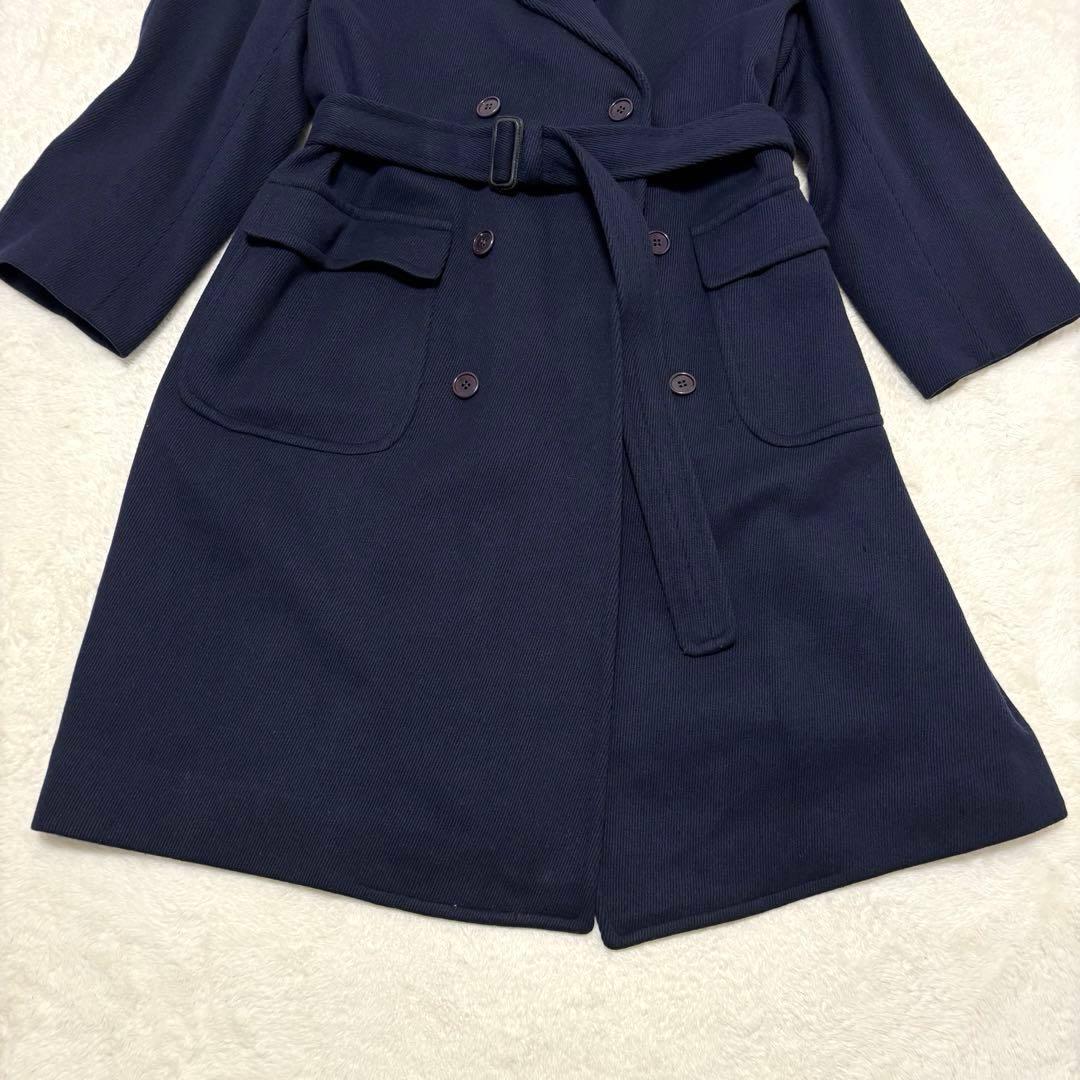 リングヂャケット ヘリンボーン ロング丈 ダブルチェスターコート L ネイビー