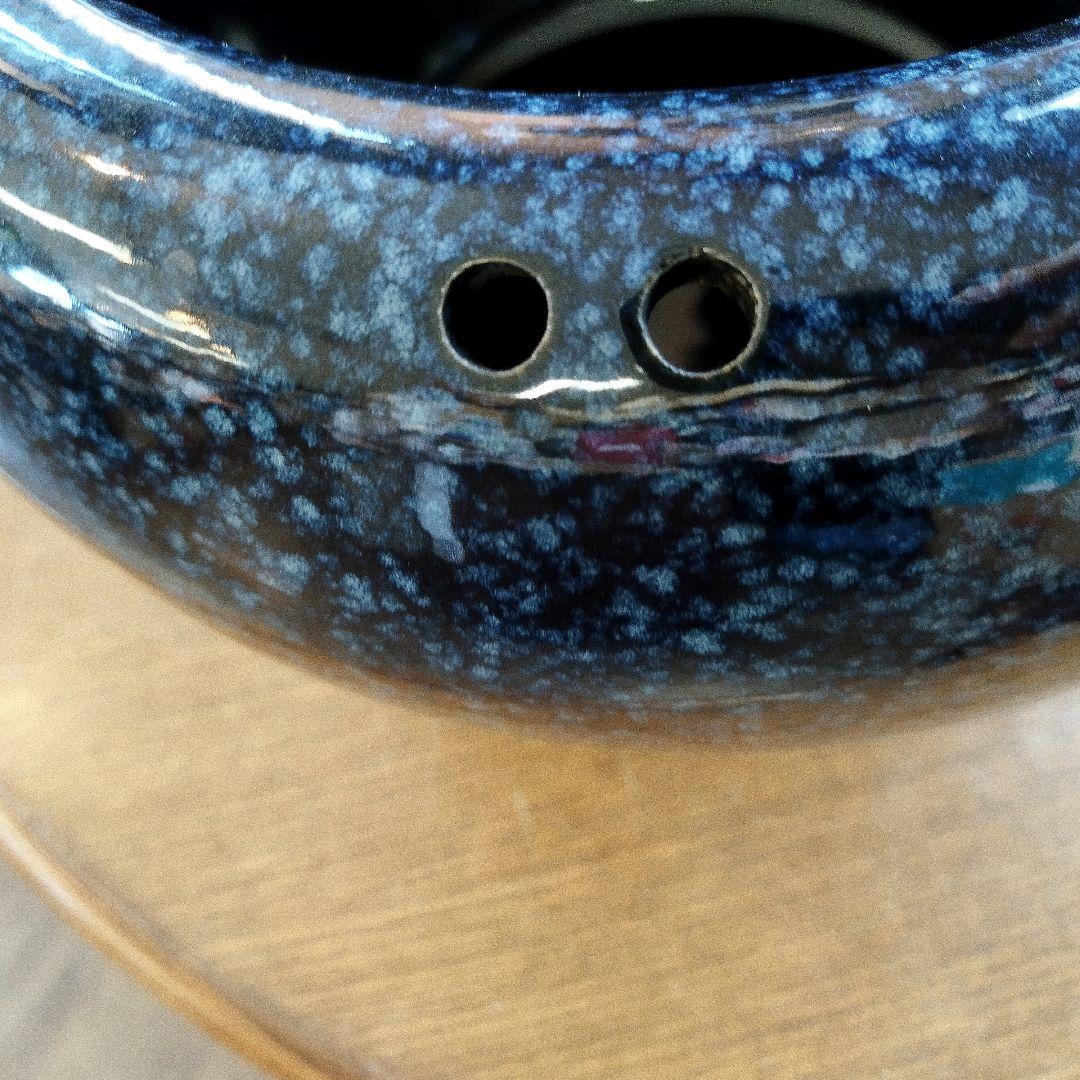 値下げ　火鉢　生子柄　信楽焼　10号　インテリア　和室　灰付き　ブルー