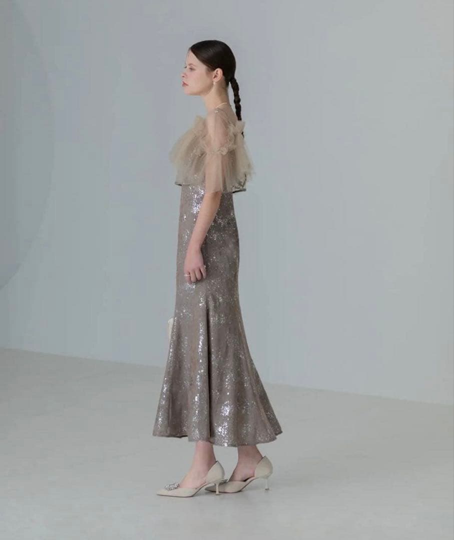 チュールフリルボレロペイントマーメイドワンピースドレス