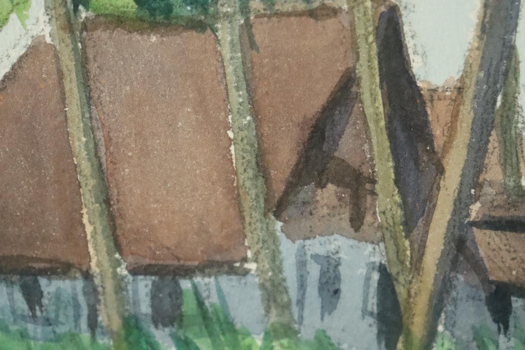 真作保証 石井柏亭 風景画 水彩5号 額装 タトウ箱付 ギャラリーなかつみ取扱