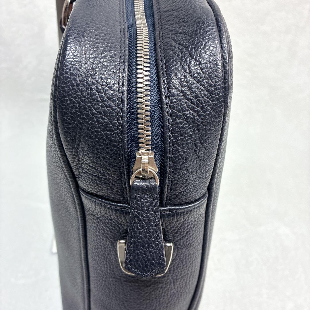 バーニーズニューヨーク ビジネスバッグ 2way レザー A4 ネイビー　シボ革