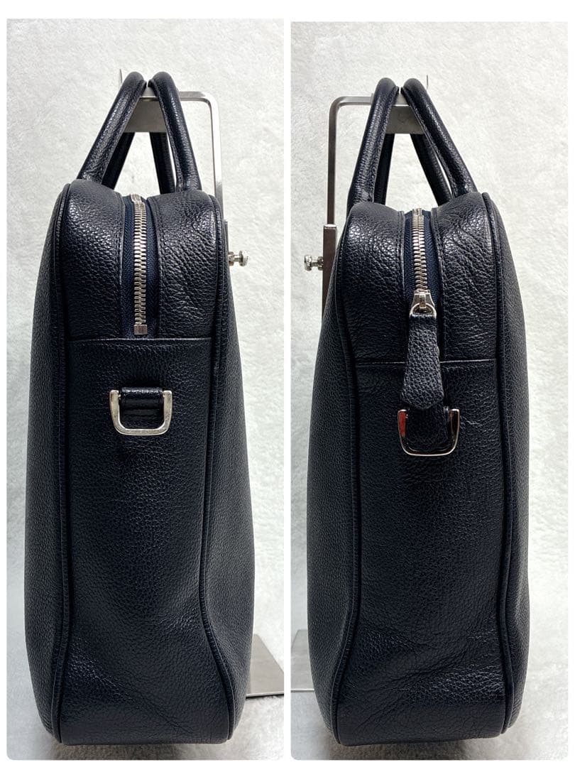 バーニーズニューヨーク ビジネスバッグ 2way レザー A4 ネイビー　シボ革